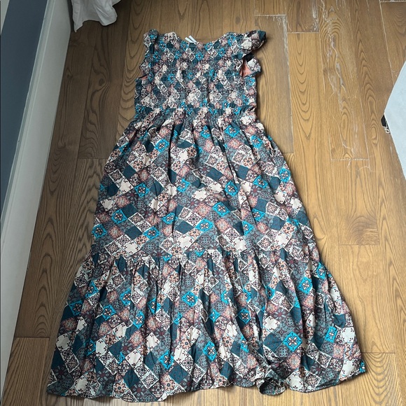 Anthropologie Maxi Dress in Teal and Brown Patchwork - Picture 6 of 6